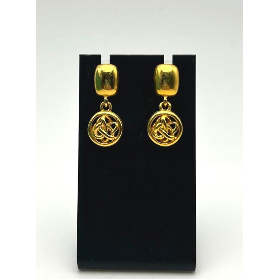 Vintage Gold Tone Earrings, Celtic Knot Dangle Pierced Drop 80s Jewelry